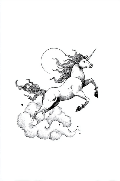 Moonlit Unicorn Cloud Tattoo Idea