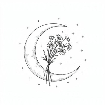 Moonlit Wildflower Tattoo Design