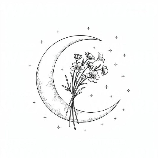 Moonlit Wildflower Tattoo Design