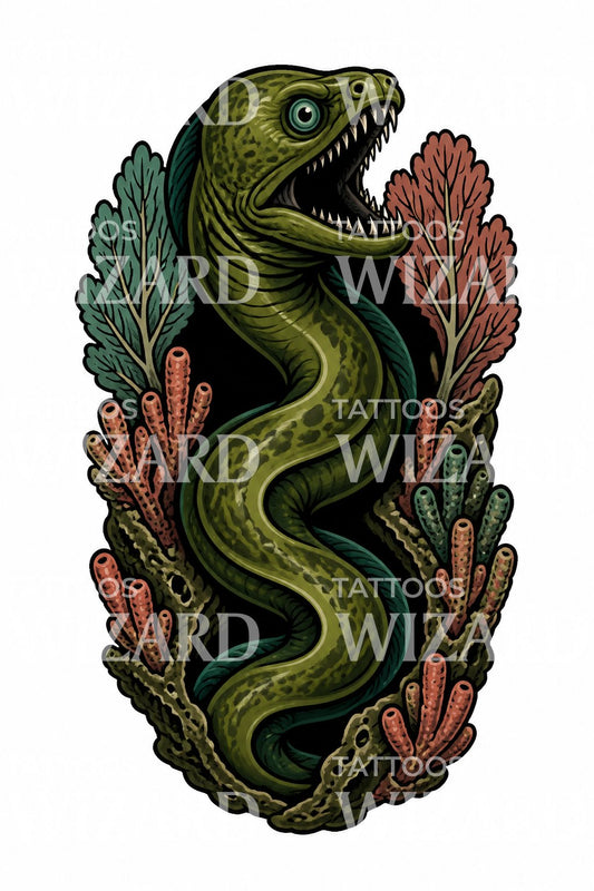Diseño de tatuaje de morena y coral