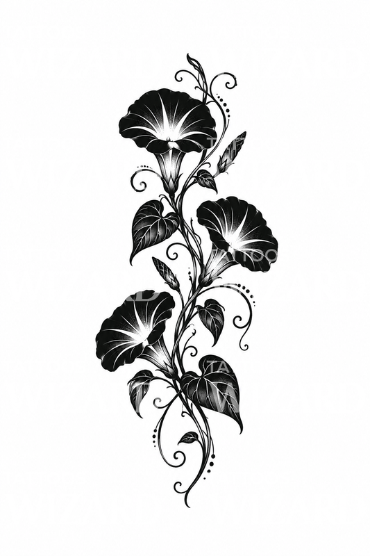 Blackwork-tatoeage van een klokwinderank