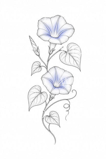 Morning Glory Vine Fine Line Tattoo Design