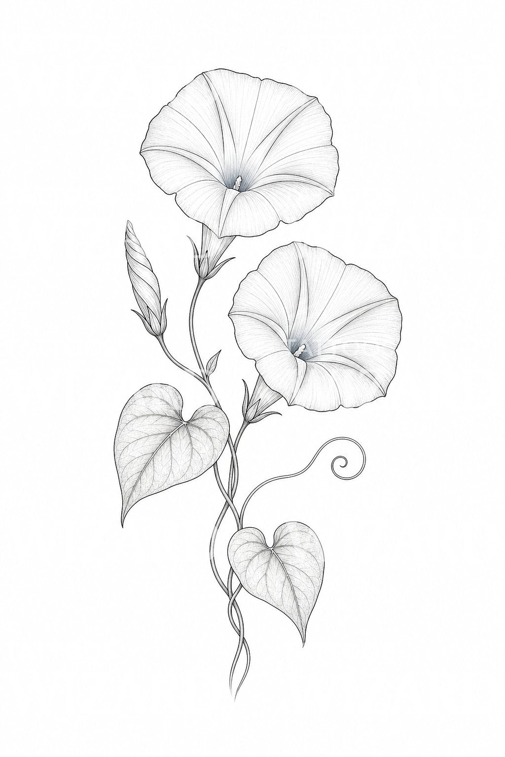 Morning Glory Vine Fine Line Tattoo Design