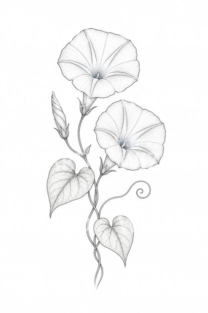 Morning Glory Vine Fine Line Tattoo Design
