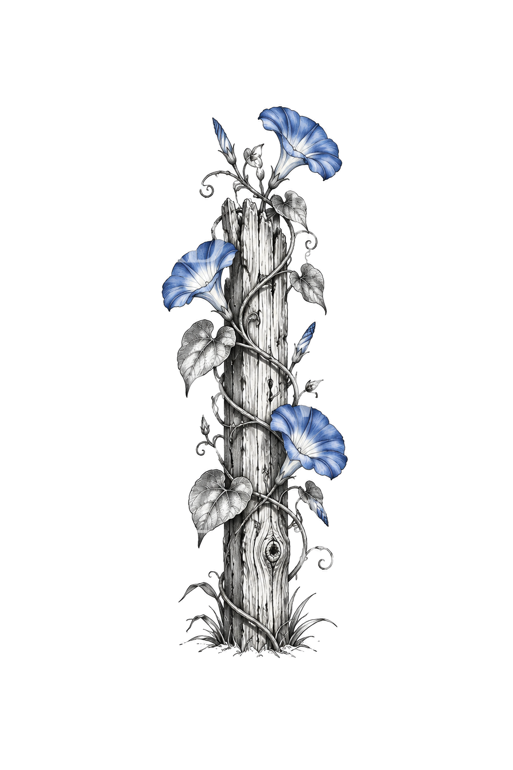 Morning Glory Vine on Fence Post Sketch Tattoo Idea