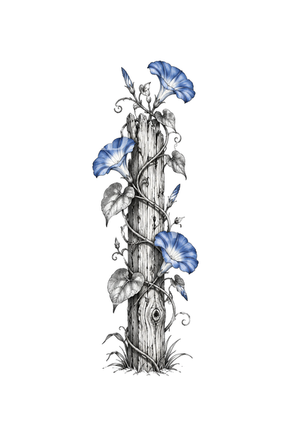 Morning Glory Vine on Fence Post Sketch Tattoo Idea