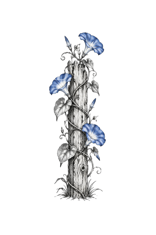 Morning Glory Vine on Fence Post Sketch Tattoo Idea