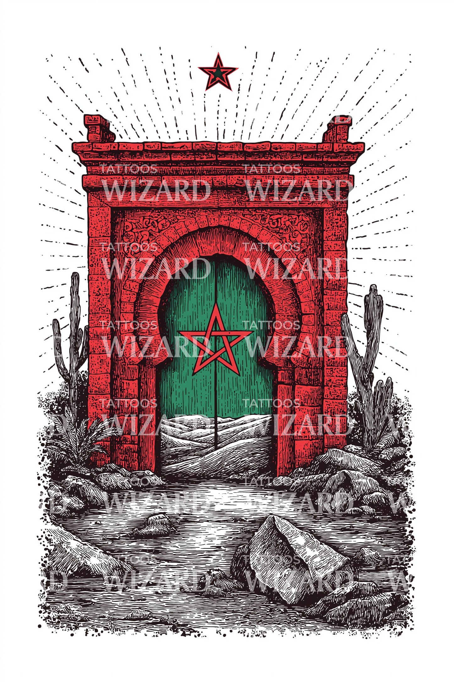Ilustrace tetování císařské brány Maroka