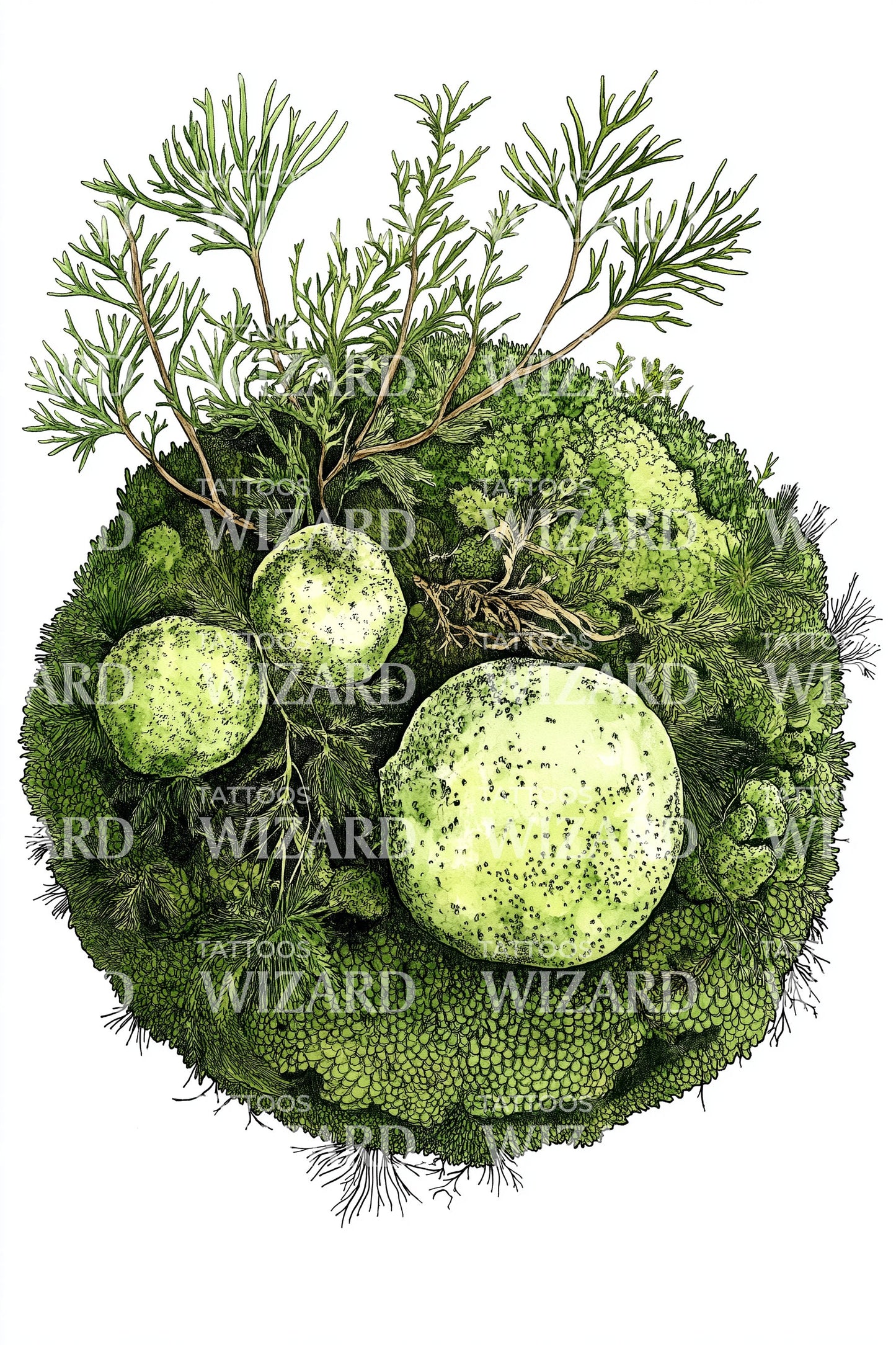 Moss Planet Orbs Tattoo Illustration