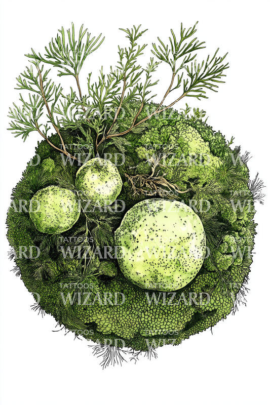 Moss Planet Orbs Tattoo Illustration