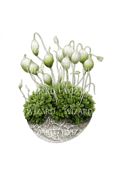 Moss Terrarium Sphere Tattoo Illustration