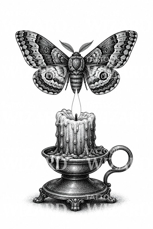 Desain Tato Ngengat di Atas Nyala Lilin