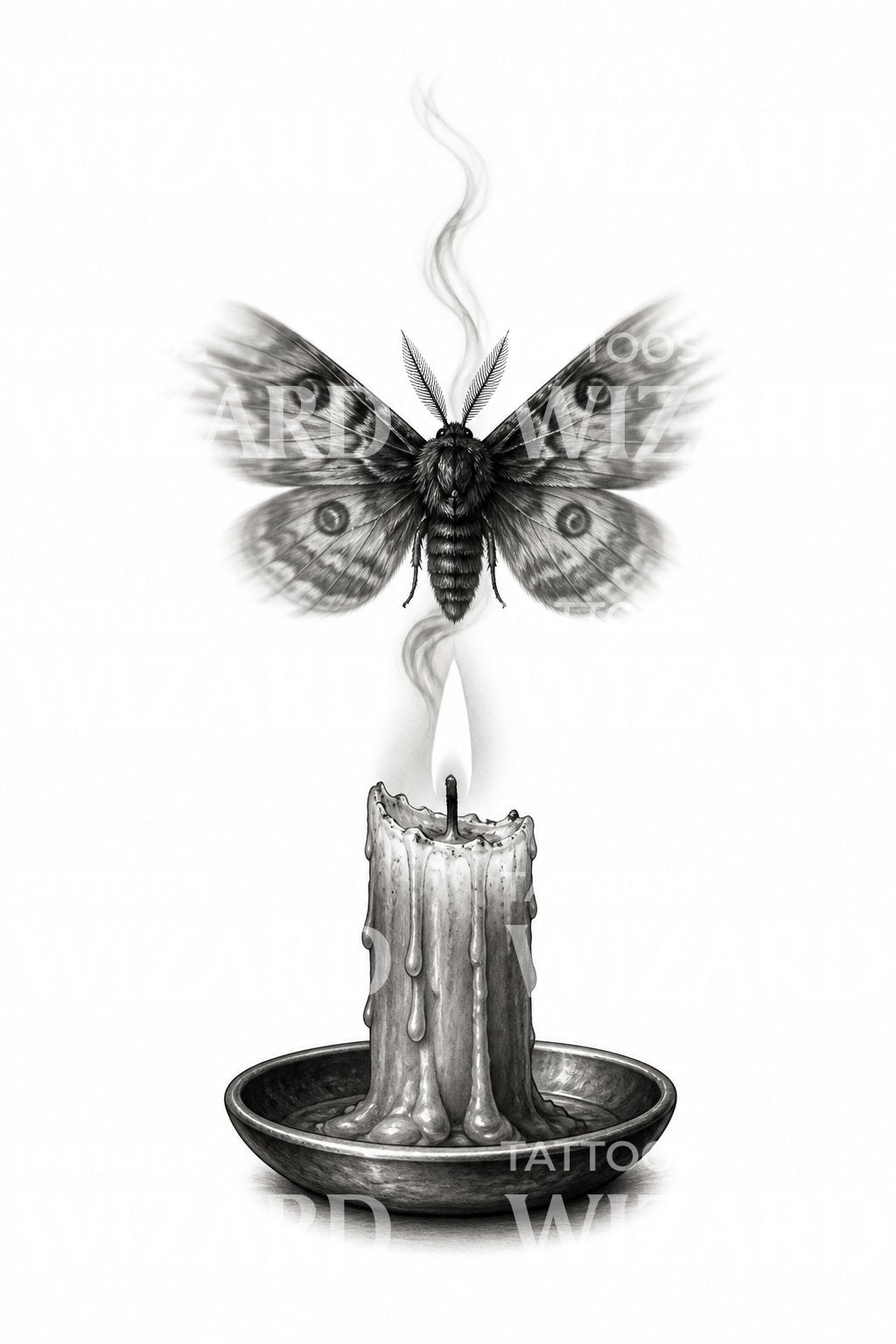 Moth Above Candle Flame Tattoo Design