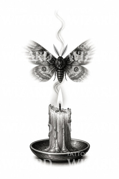 Moth Above Candle Flame Tattoo Design