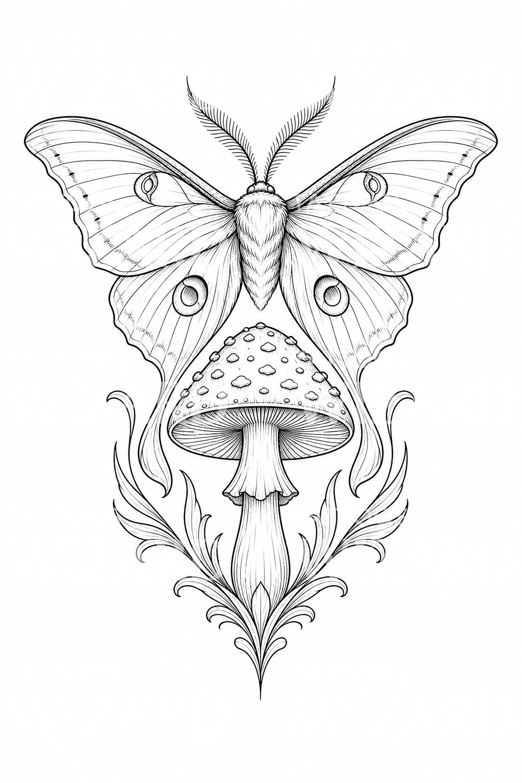 Moth and Toadstool Tattoo Design