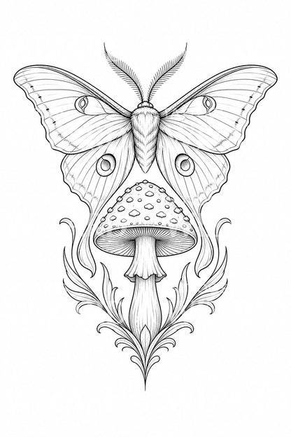 Moth and Toadstool Tattoo Design