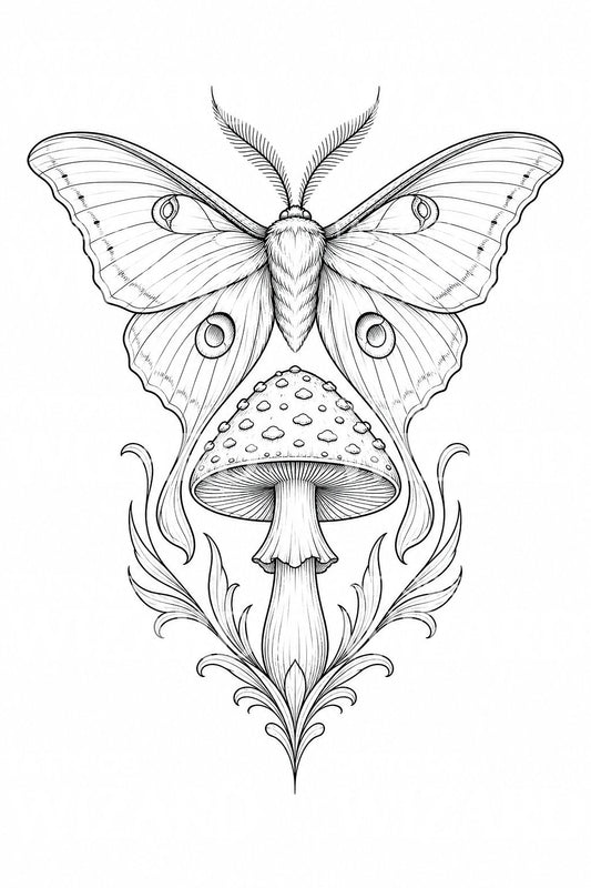 Moth and Toadstool Tattoo Design