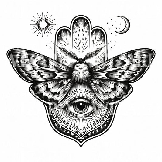 Moth Hamsa Eye Tattoo Design