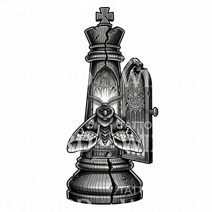 Motte im König Tattoo-Design
