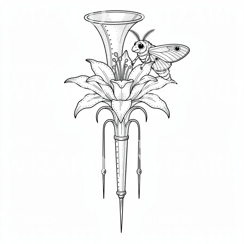 Moth Lily Dagger Tattoo Design