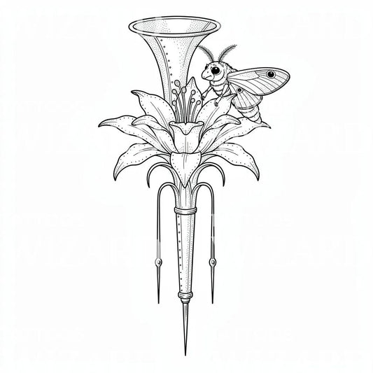 Moth Lily Dagger Tattoo Design