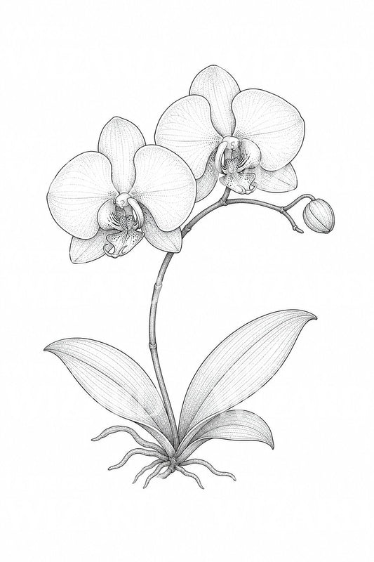 Motif de tatouage fine line orchidée papillon