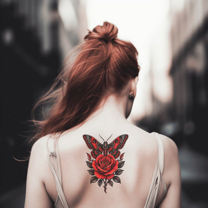 Moth and Rose Tattoo Design