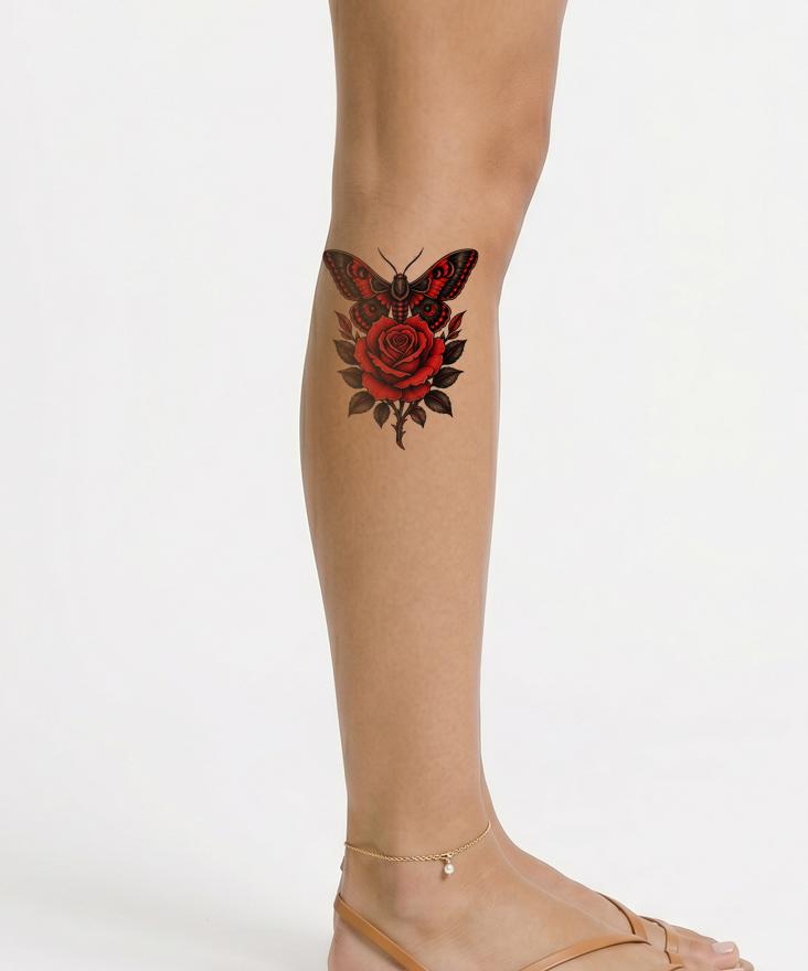 Nattfjäril och Ros Tattoo-Design