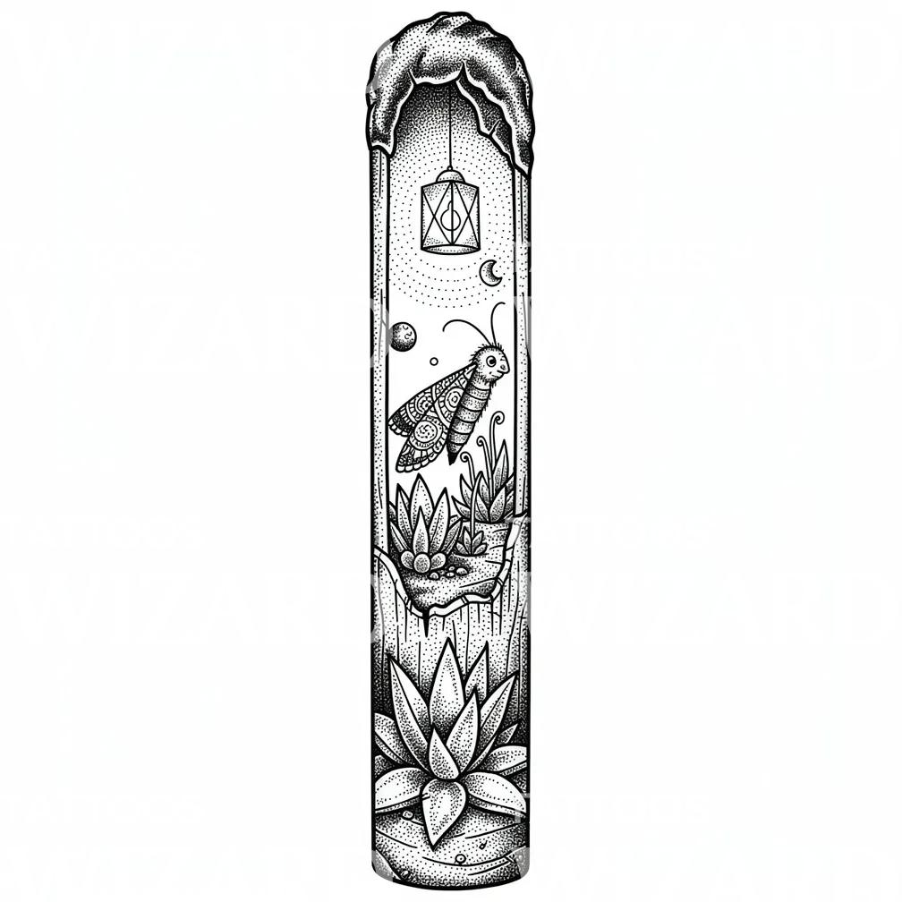 Moth Terrarium Dotwork Tattoo Design