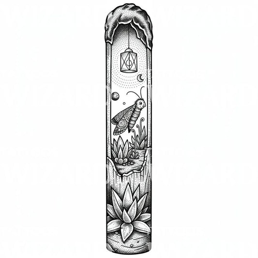 Moth Terrarium Dotwork Tattoo Design