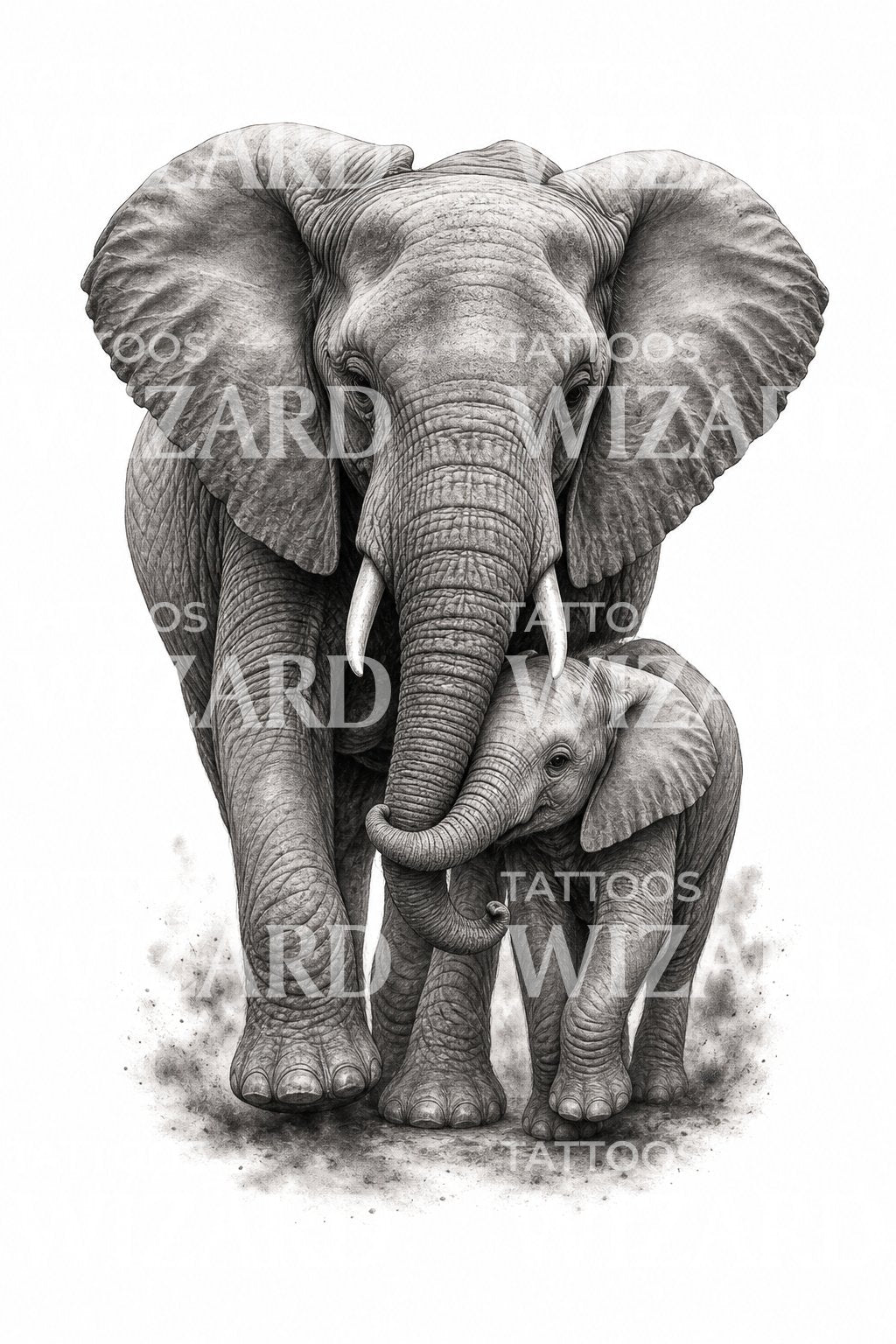 Mother and Baby Elephant Tattoo Design