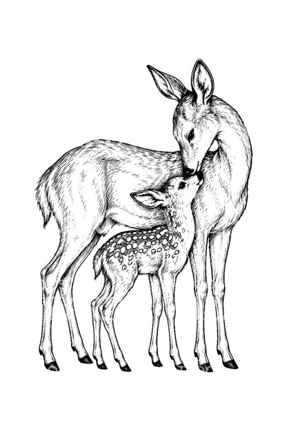 Diseño de tatuaje de cierva y cervatillo besándose