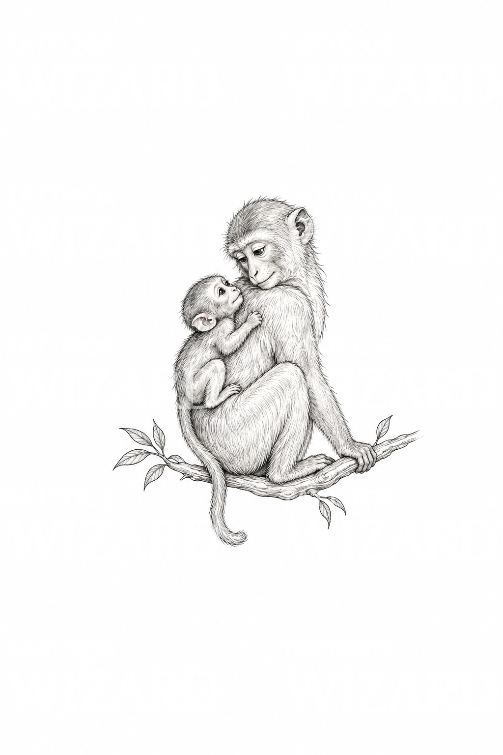 Tatoveringsdesign av apemor som holder babyen på en gren