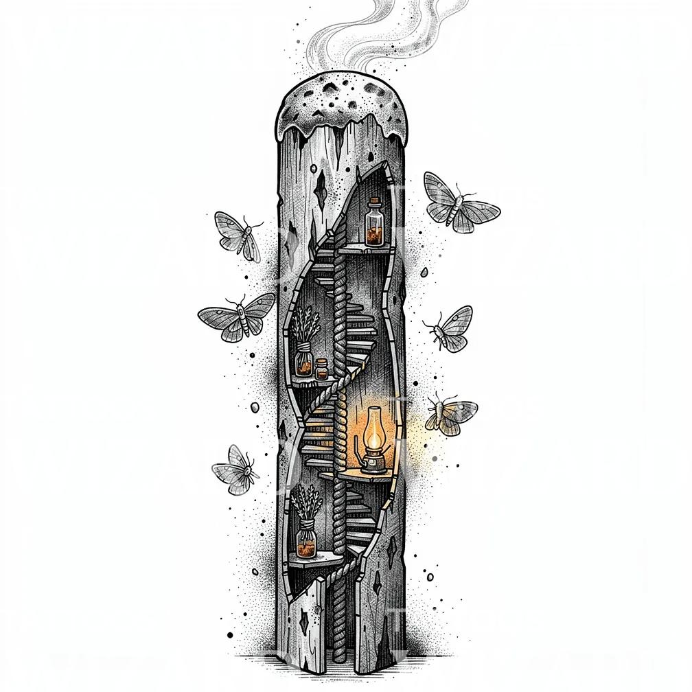 Mothlit Candle Tower Tattoo Design