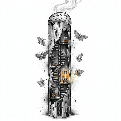 Mothlit Candle Tower Tattoo Design