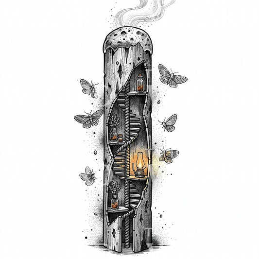 Design de Tatuagem Torre de Velas e Traças