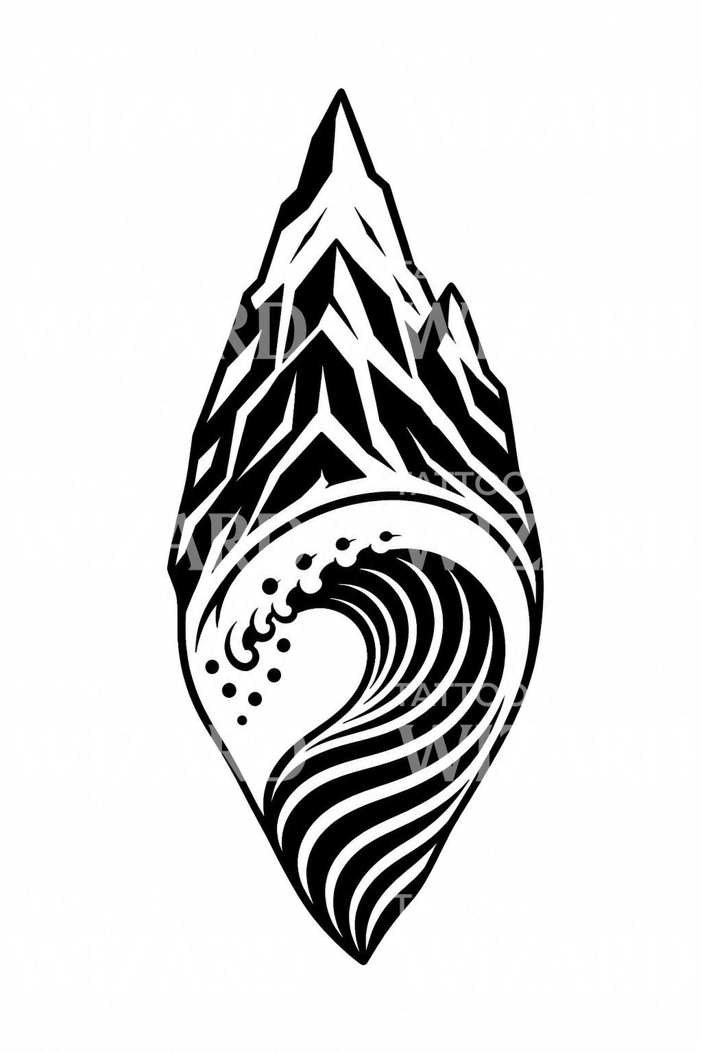 Blackwork tetování hory a vlny
