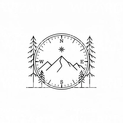 Mountain Compass Forest Tattoo Design