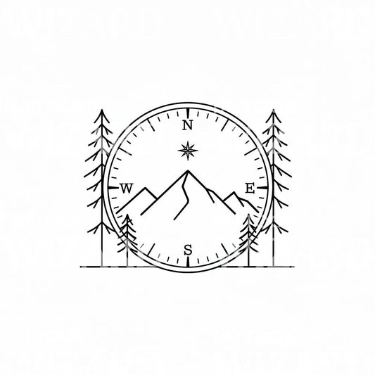 Mountain Compass Forest Tattoo Design