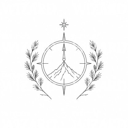Design de tatuagem de bússola montanhosa e louro