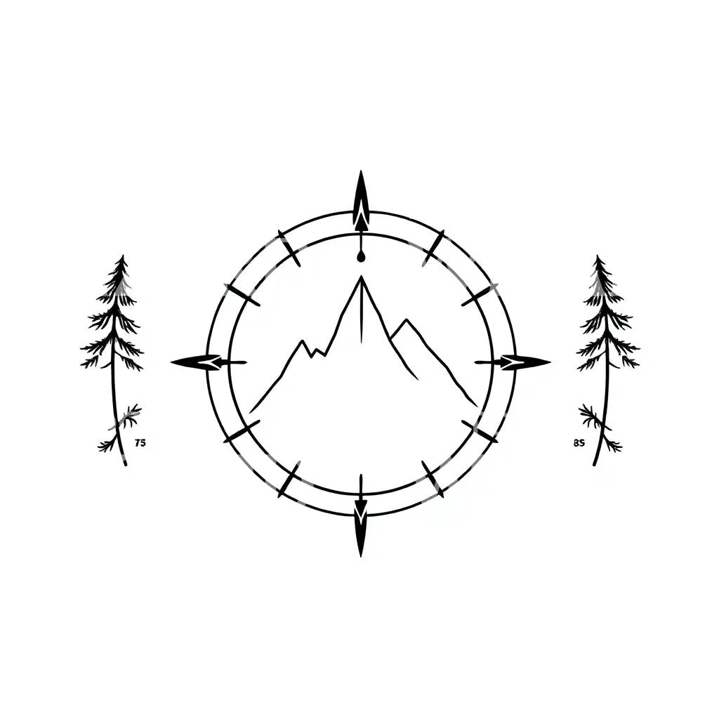 Mountain Compass Tattoo Design