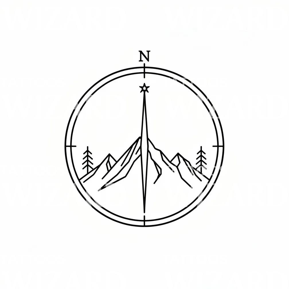 Mountain Compass Tattoo Design