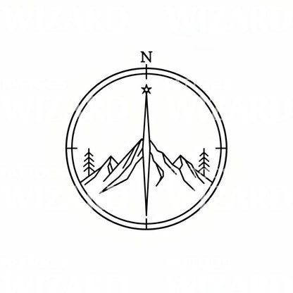 Mountain Compass Tattoo Design