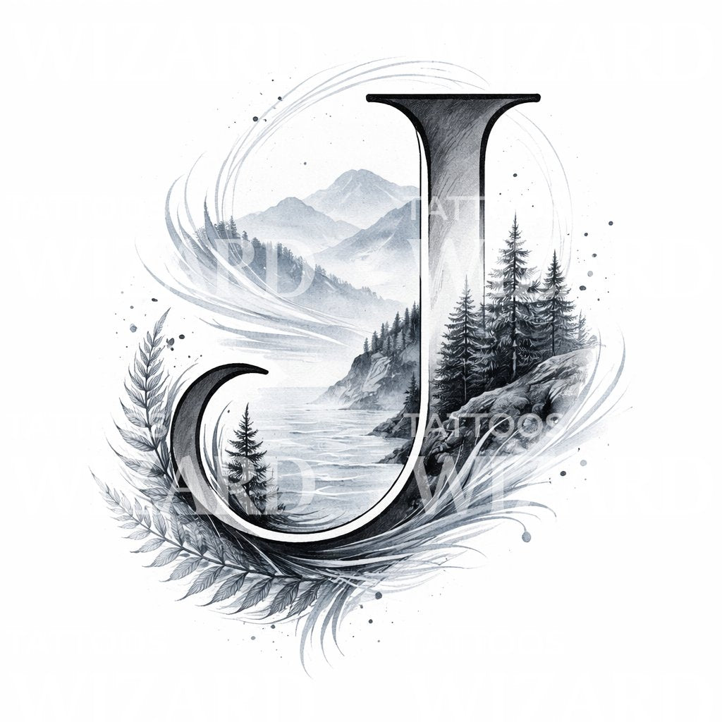 Mountain Forest J Tattoo Design