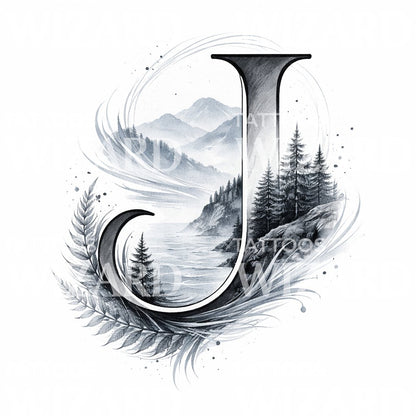 Mountain Forest J Tattoo Design
