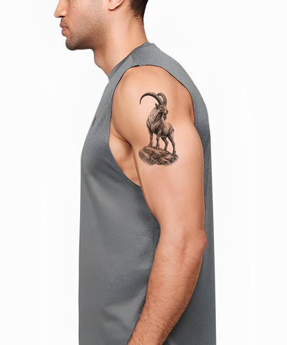 Mountain Ibex Black and Grey Tattoo Design