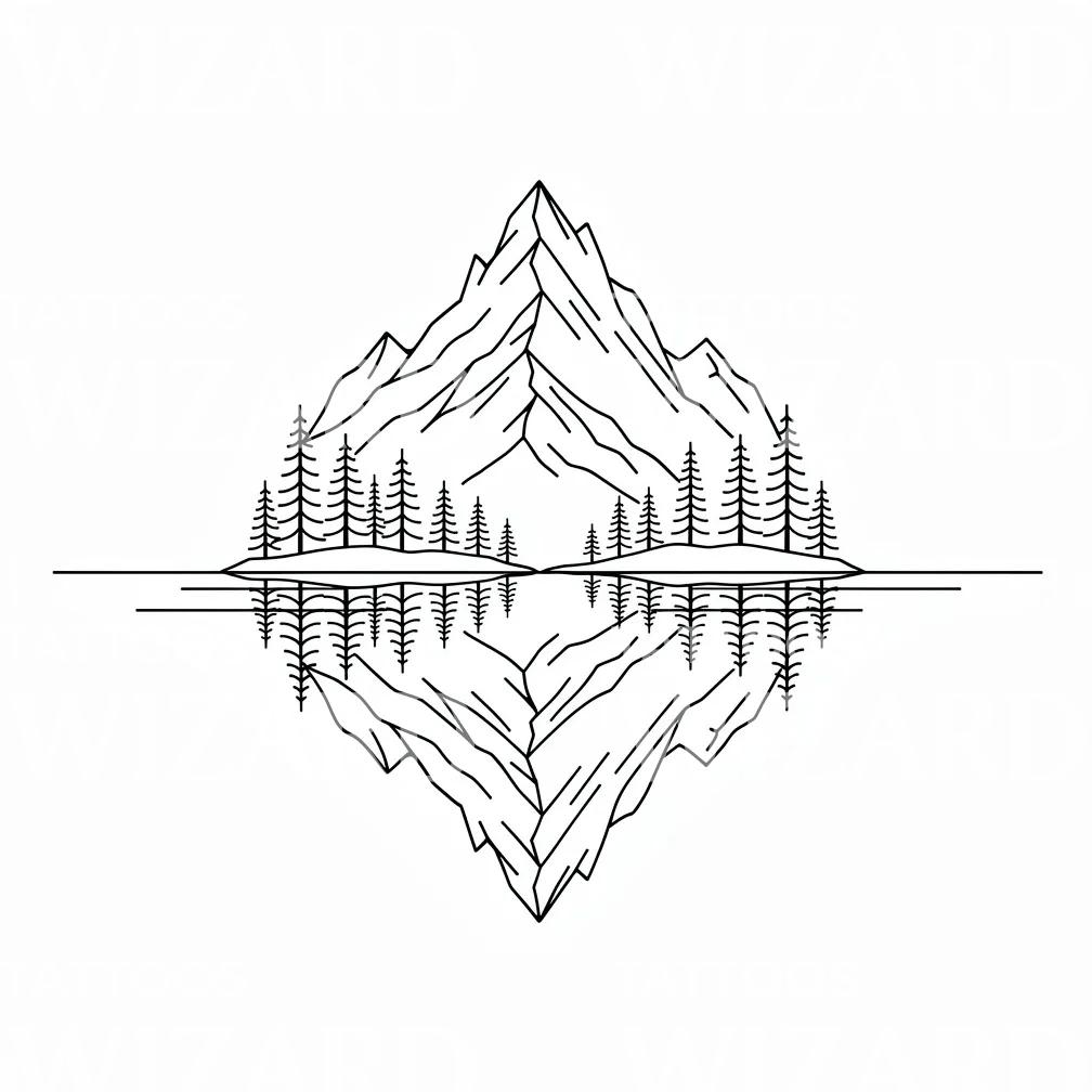 Mountain Lake Reflection Tattoo Design