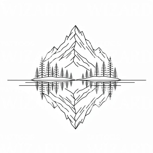 Mountain Lake Reflection Tattoo Design