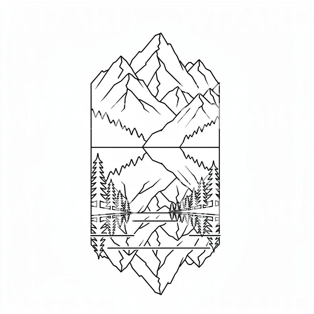 Mountain Lake Reflection Tattoo Design