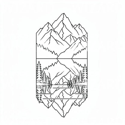 Mountain Lake Reflection Tattoo Design